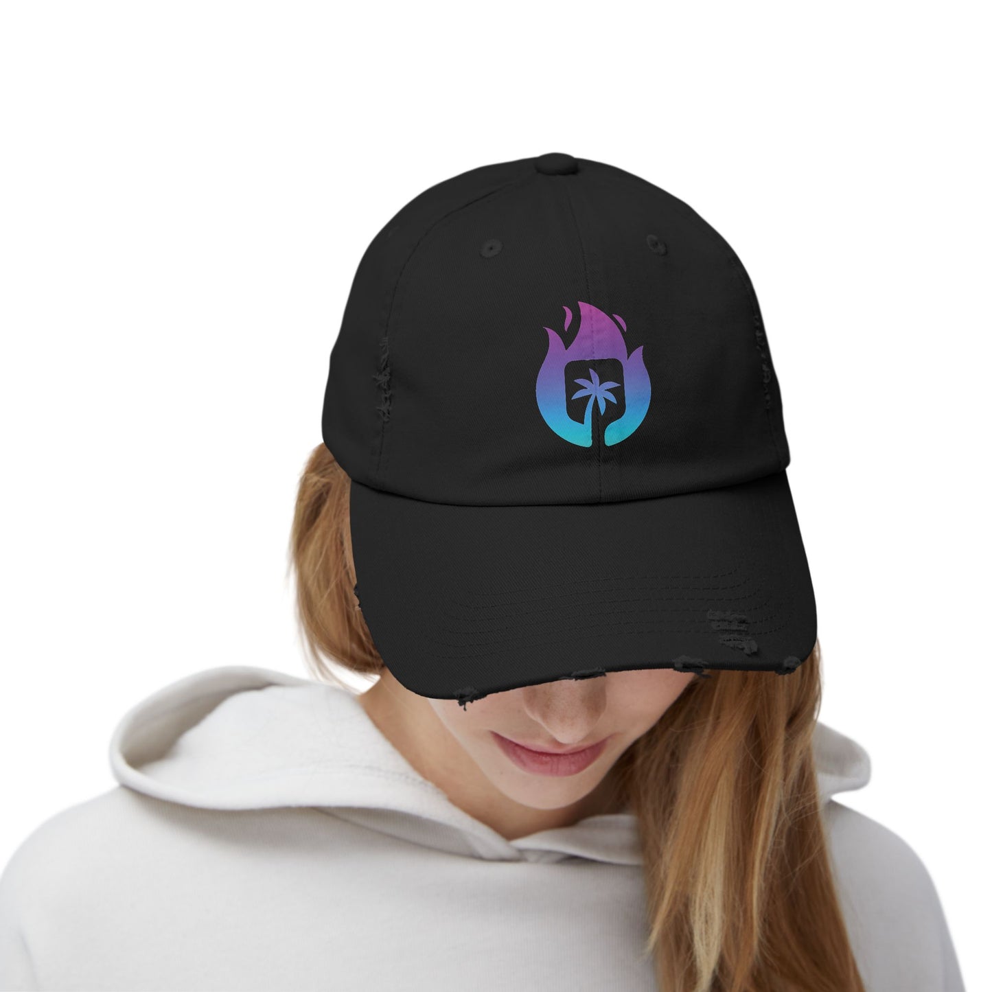Candela Flame Black Unisex Distressed Cap
