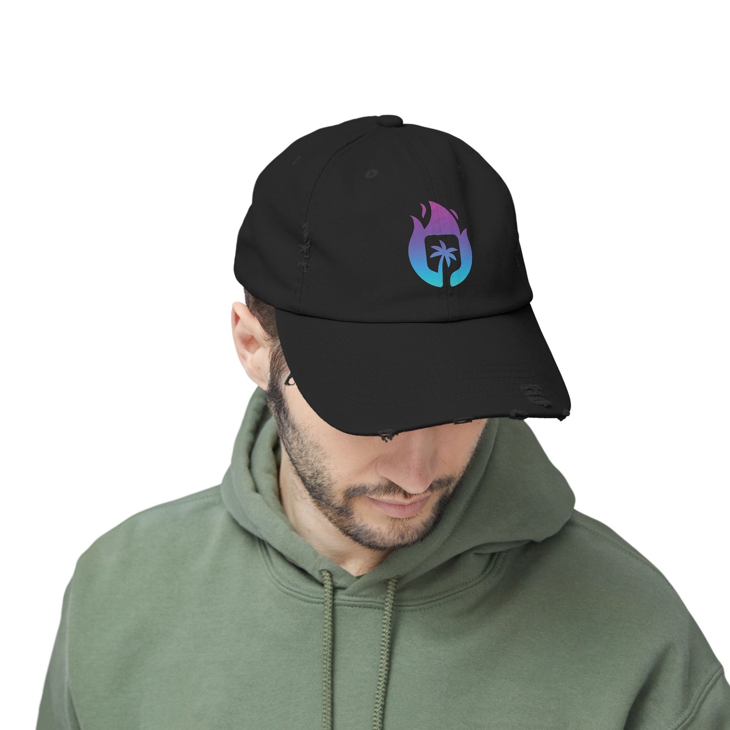 Candela Flame Black Unisex Distressed Cap
